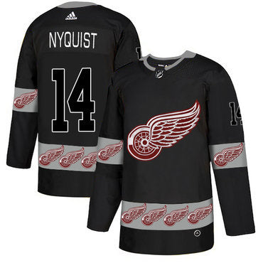 Mens Detroit Red Wings 14 Gustav Nyquist Black Team Logos Fashion Adidas Jersey