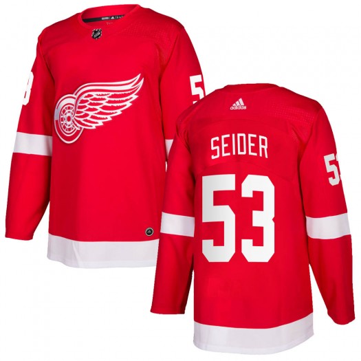Mens Detroit Red Wings 53 Moritz Seider Red Home Hockey Stitched Nhl Jersey