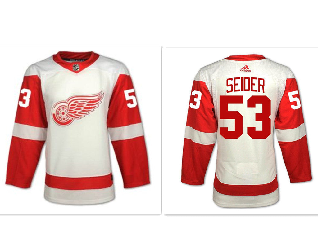 Mens Detroit Red Wings 53 Moritz Seider White Away Hockey Stitched Nhl Jersey