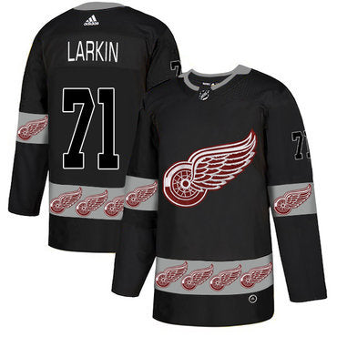 Mens Detroit Red Wings 71 Dylan Larkin Black Team Logos Fashion Adidas Jersey