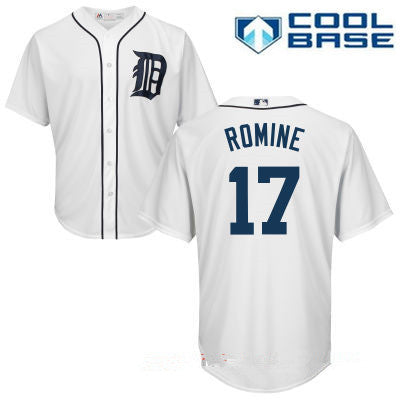 Mens Detroit Tigers 17 Andrew Romine White Home Stitched Mlb Majestic Cool Base Jersey