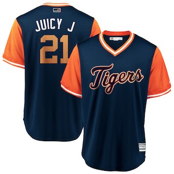 Mens Detroit Tigers 21 Jacoby Jones Juicy J Majestic Navy 2018 Players Weekend Cool Base Jersey