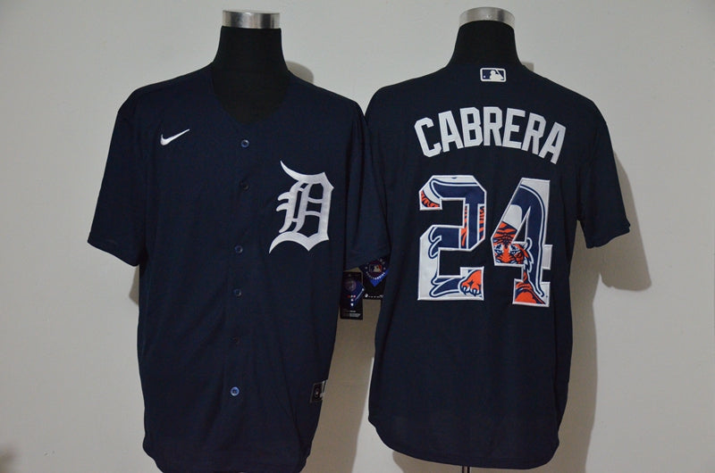 Mens Detroit Tigers 24 Miguel Cabrera Navy Blue Team Logo Stitched Mlb Cool Base Nike Jersey