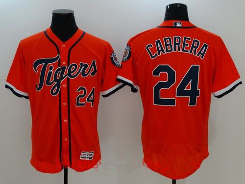 Mens Detroit Tigers 24 Miguel Cabrera Orange Stitched Mlb Majestic Flex Base Jersey
