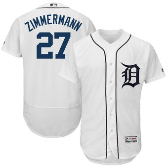Mens Detroit Tigers 27 Jordan Zimmermann Majestic White 2018 Home Flex Base Authentic Collection Player Jersey