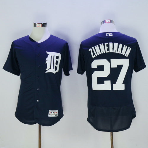 Mens Detroit Tigers 27 Jordan Zimmermann Navy Blue 2016 Flexbase Majestic Baseball Jersey