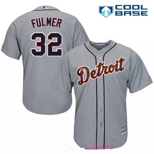 Mens Detroit Tigers 32 Michael Fulmer Gray Road Stitched Mlb Majestic Cool Base Jersey