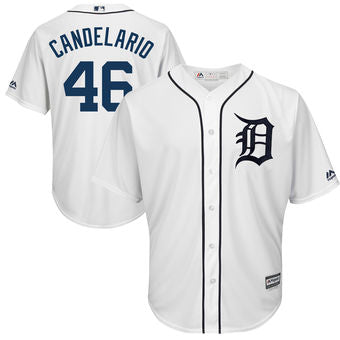 Mens Detroit Tigers 46 Jeimer Candelario Majestic White Home Cool Base Player Jersey