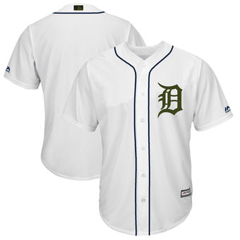 Mens Detroit Tigers Blank Majestic White 2018 Memorial Day Cool Base Team Jersey