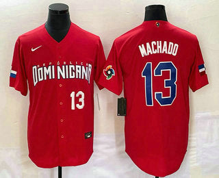 Mens Dominican Republic Baseball 13 Manny Machado Number 2023 Red World Classic Stitched Jerseyyy4xlwo29n_92
