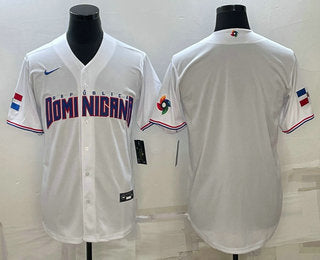 Mens Dominican Republic Baseball 2023 White World Baseball With Patch Classic Stitched Jersey