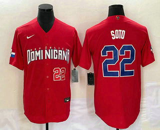 Mens Dominican Republic Baseball 22 Juan Soto Number 2023 Red World Classic Stitched Jersey