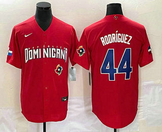 Mens Dominican Republic Baseball 44 Julio Rodriguez 2023 Red World Classic Stitched Jerseys