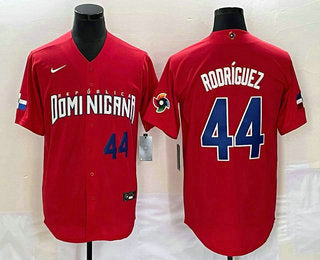 Mens Dominican Republic Baseball 44 Julio Rodriguez Number 2023 Red World Classic Stitched Jersey