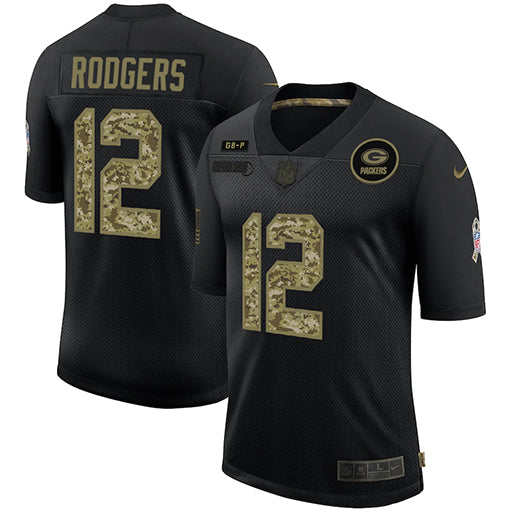 Mens Green Bay Packers 12 Aaron Rodgers 2020 Black Camo Salute To Service Limited Stitched Nfl Jersey