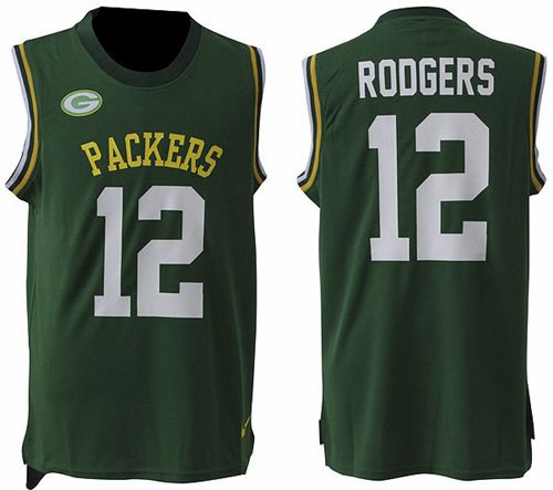 Mens Green Bay Packers 12 Aaron Rodgers Green Hot Pressing Player Name Number Nike Nfl Tank Top Jersey