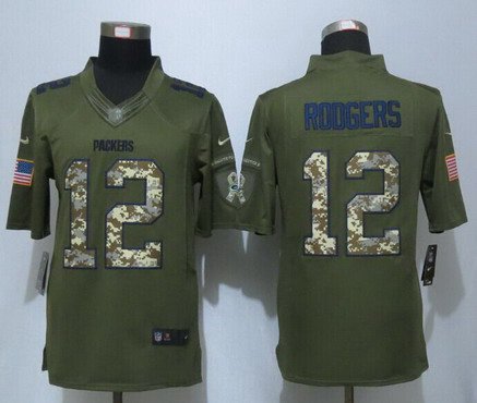 Mens Green Bay Packers 12 Aaron Rodgers Green Salute To Service 2015 Nfl Nike Limited Jersey