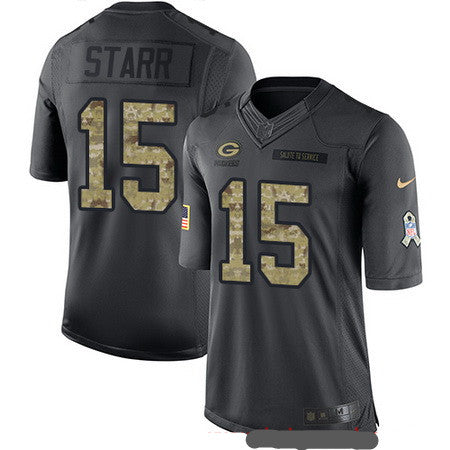 Mens Green Bay Packers 15 Bart Starr Black Anthracite 2016 Salute To Service Stitched Nfl Nike Limited Jersey