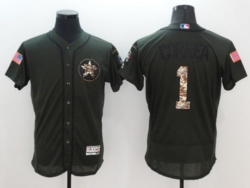 Mens Houston Astros 1 Carlos Correa Green Salute To Service 2016 Flexbase Majestic Baseball Jersey