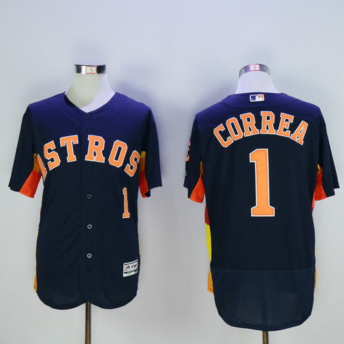 Mens Houston Astros 1 Carlos Correa Navy Blue 2016 Flexbase Majestic Baseball Jersey