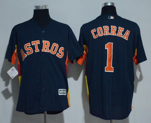 Mens Houston Astros 1 Carlos Correa Navy Blue Stitched Mlb Majestic Cool Base Jersey