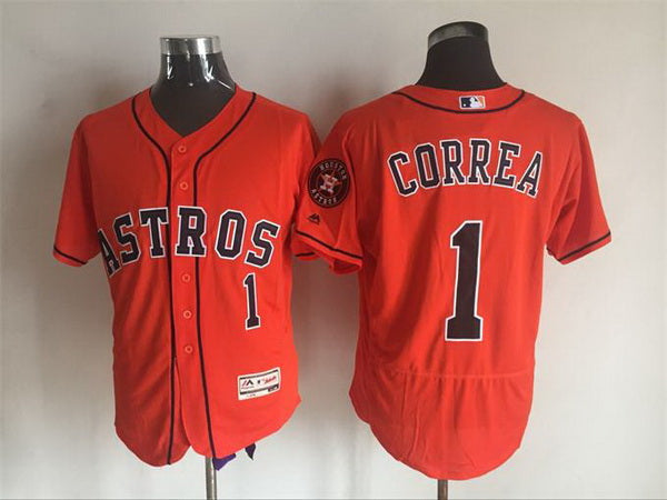 Mens Houston Astros 1 Carlos Correa Orange 2016 Flexbase Majestic Baseball Jersey
