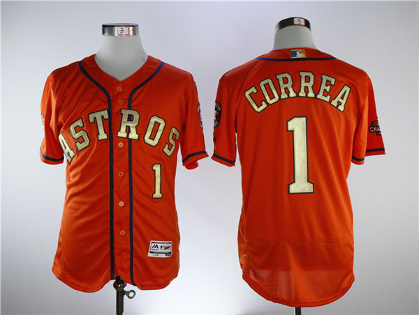 Mens Houston Astros 1 Carlos Correa Orange New Gold Program Flexbase Stitched Mlb Jersey