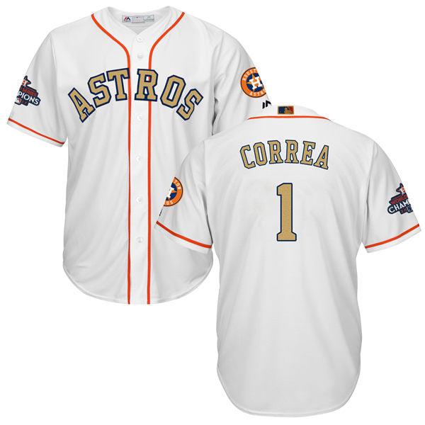 Mens Houston Astros 1 Carlos Correa White 2018 Gold Program Cool Base Stitched Mlb Jersey
