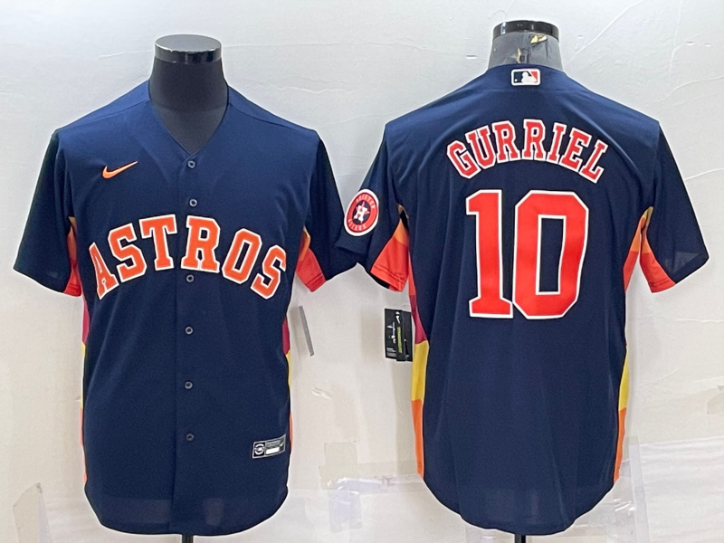 Mens Houston Astros 10 Yuli Gurriel Navy Blue With Patch Stitched Mlb Cool Base Nike Jersey