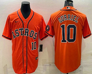Mens Houston Astros 10 Yuli Gurriel Number Orange With Patch Stitched Mlb Cool Base Nike Jersey