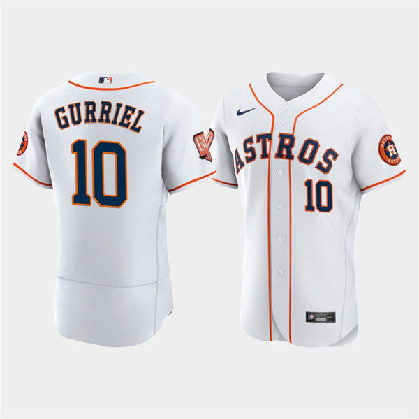 Mens Houston Astros 10 Yuli Gurriel White 60th Anniversary Flex Base Stitched Baseball Jersey