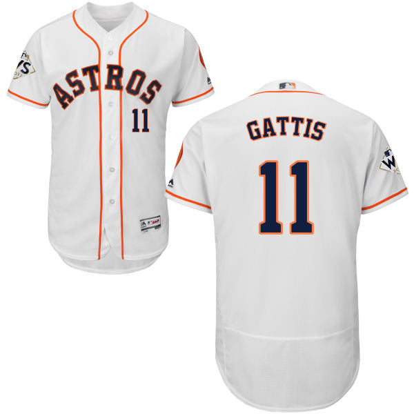 Mens Houston Astros 11 Evan Gattis White Flexbase Authentic Collection 2017 World Series Bound Stitched Mlb Jersey