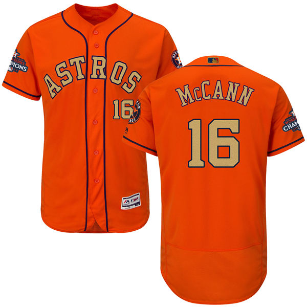 Mens Houston Astros 16 Brian Mccann Orange 2018 Gold Program Flexbase Stitched Mlb Jersey