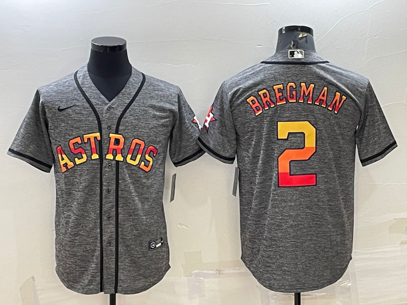 Mens Houston Astros 2 Alex Bregman Grey With Patch Cool Base Stitched Baseball Jersey