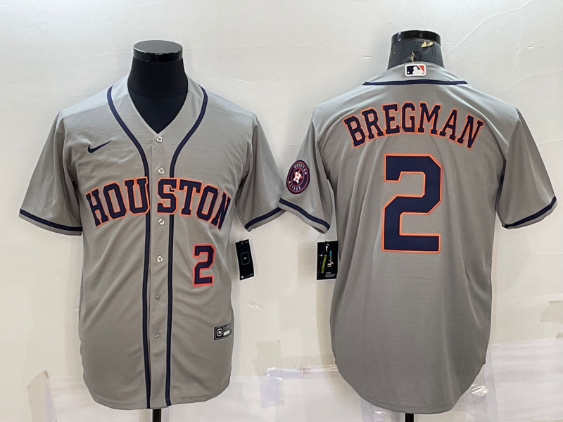Mens Houston Astros 2 Alex Bregman Number Grey With Patch Stitched Mlb Cool Base Nike Jersey