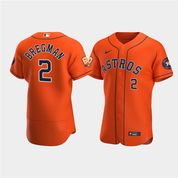 Mens Houston Astros 2 Jose Altuve Orange 60th Anniversary Flex Base Stitched Baseball Jersey