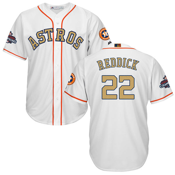 Mens Houston Astros 22 Josh Reddick White 2018 Gold Program Cool Base Stitched Mlb Jersey