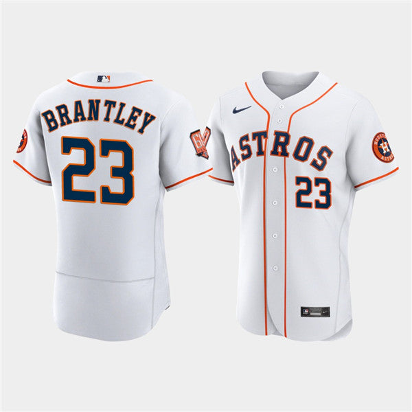 Mens Houston Astros 23 Michael Brantley White 60th Anniversary Flex Base Stitched Baseball Jersey
