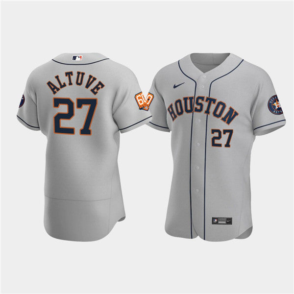 Mens Houston Astros 27 Jose Altuve Gray 60th Anniversary Flex Base Stitched Baseball Jersey