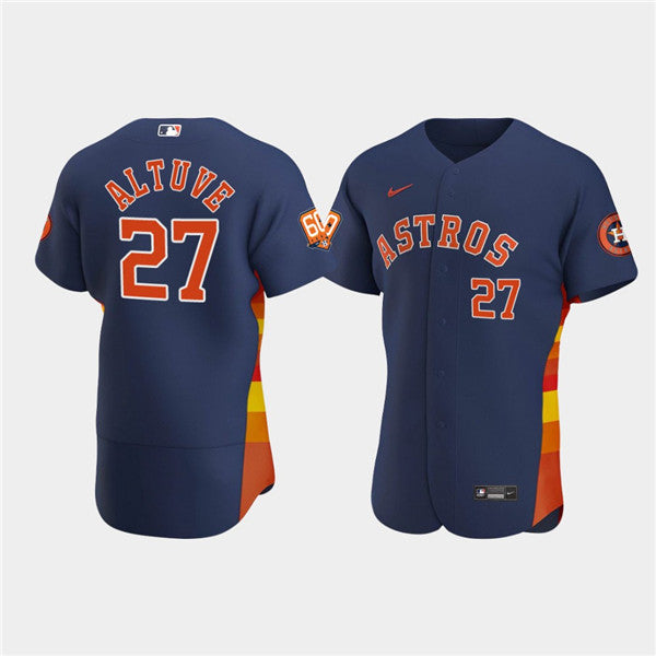 Mens Houston Astros 27 Jose Altuve Navy 60th Anniversary Flex Base Stitched Baseball Jersey