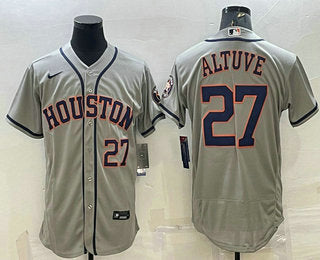 Mens Houston Astros 27 Jose Altuve Number Grey Stitched Mlb Flex Base Nike Jersey