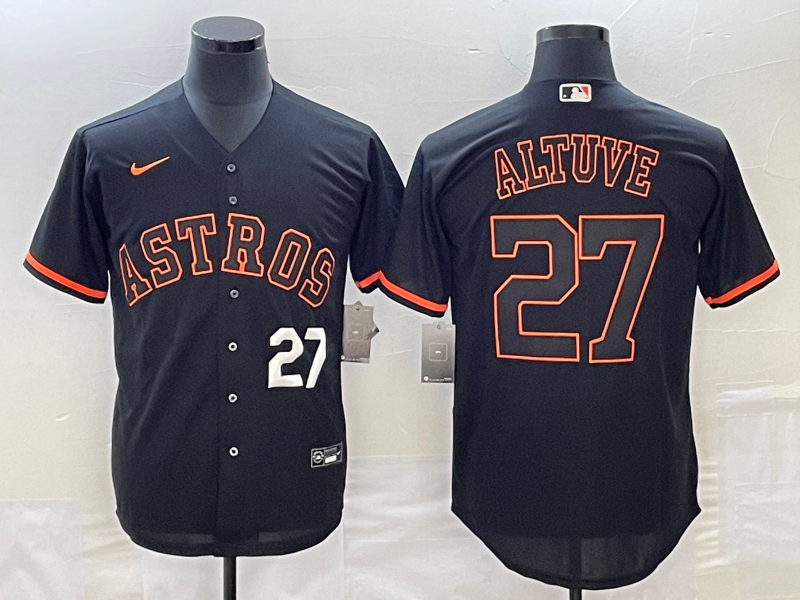 Mens Houston Astros 27 Jose Altuve Number Lights Out Black Fashion Stitched Mlb Cool Base Nike Jersey2