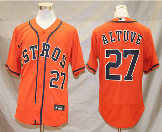 Mens Houston Astros 27 Jose Altuve Orange Stitched Mlb Flex Base Nike Jersey