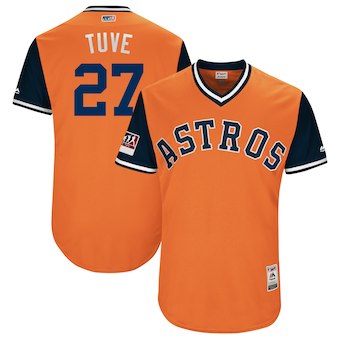 Mens Houston Astros 27 Jose Altuve Tuve Majestic Orange 2018 Players Weekend Authentic Jersey