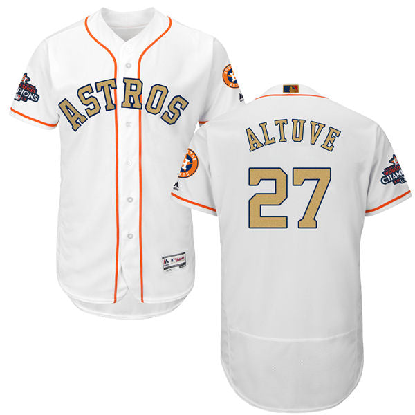 Mens Houston Astros 27 Jose Altuve White 2018 Gold Program Flexbase Stitched Mlb Jersey