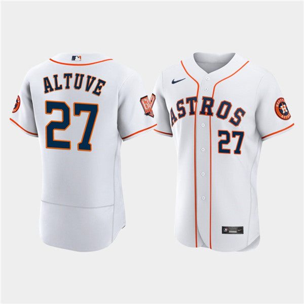Mens Houston Astros 27 Jose Altuve White 60th Anniversary Flex Base Stitched Baseball Jersey