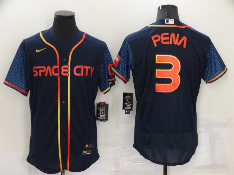 Mens Houston Astros 3 Jeremy Pena 2022 Navy Blue City Connect Flex Base Stitched Baseball Jersey