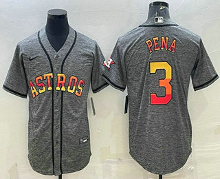 Mens Houston Astros 3 Jeremy Pena Grey Gridiron With Patch Cool Base Stitched Baseball Jersey