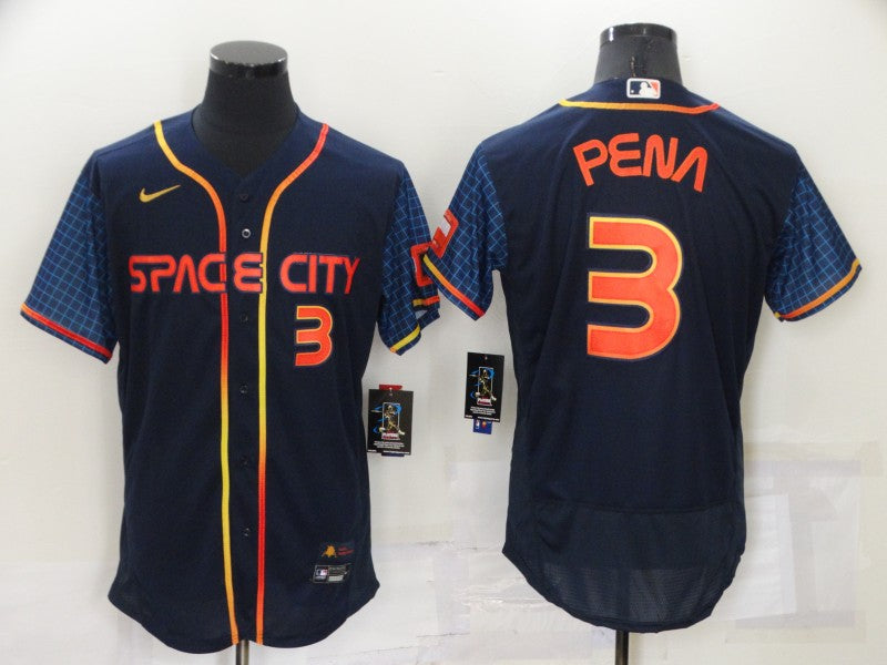 Mens Houston Astros 3 Jeremy Pena Number 2022 Navy Blue City Connect Flex Base Stitched Baseball Jersey