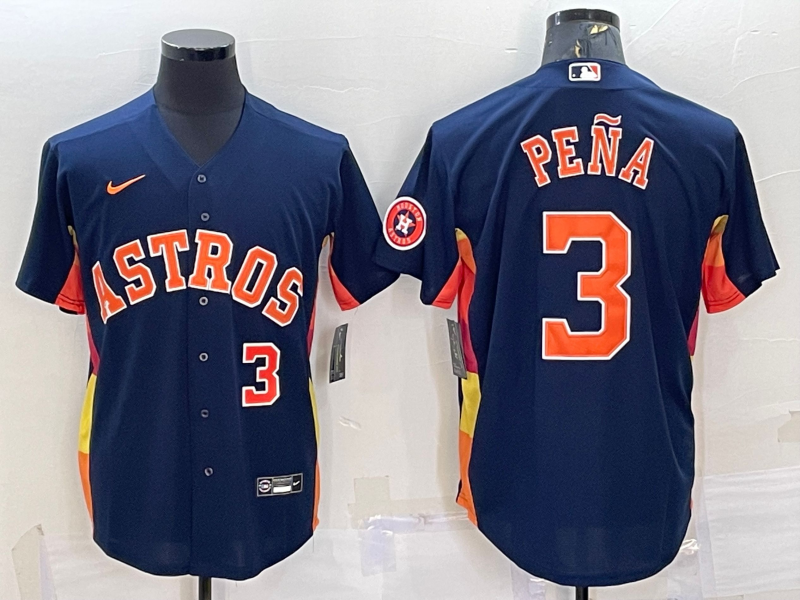 Mens Houston Astros 3 Jeremy Pena Number Navy Blue With Patch Stitched Mlb Cool Base Nike Jersey